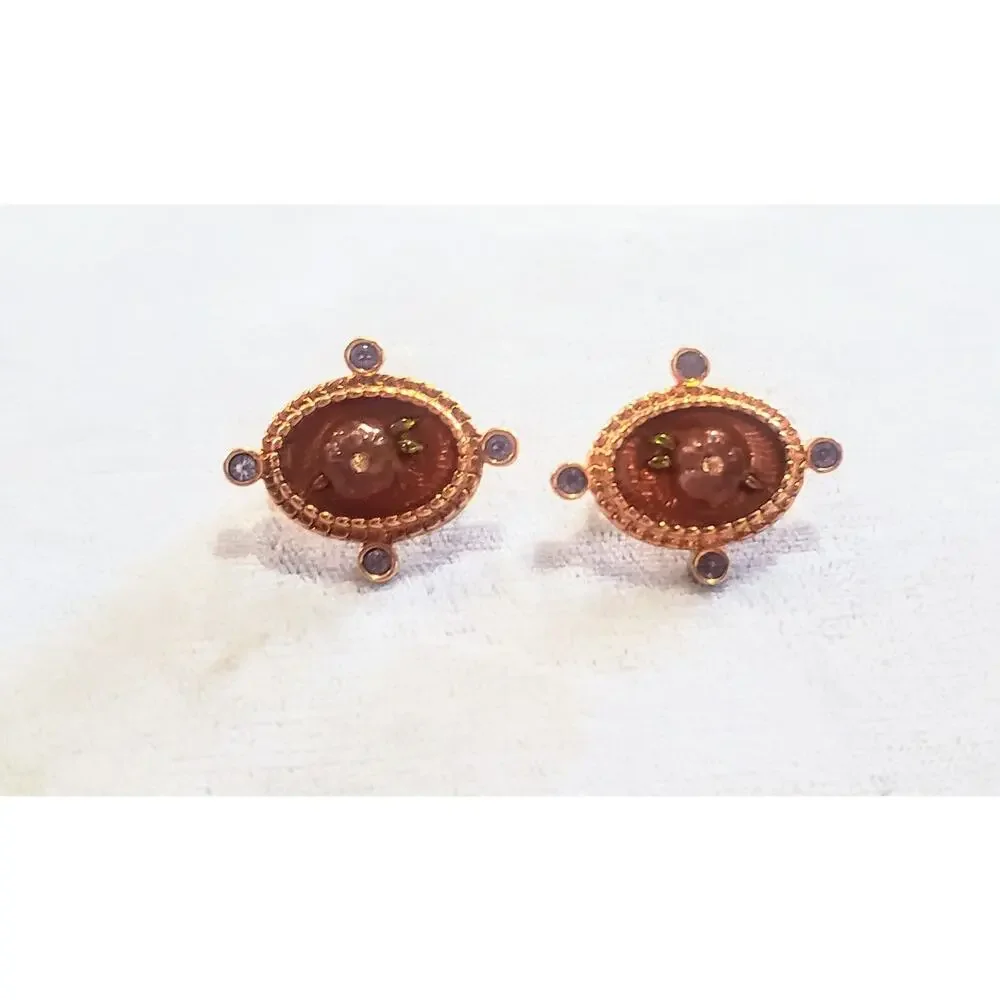 Avon Vintage Clip On Earrings Elegant Estate Gold Tone Colorful Dainty Floral 1